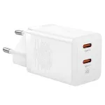 Încărcător de rețea Baseus GaN5 QC 40W, 2x USB-C, alb, Fast Charging