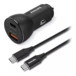 Încărcător auto Philips 36W cu USB-A + USB-C PD, cablu USB-C la C inclus