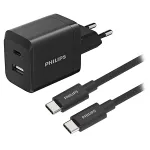 Încărcător de rețea Philips 45W, dual USB-A + USB-C, GaN, cu cablu USB-C