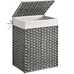 SONGMICS Cos de rufe din ratan sintetic cu capac, sac detasabil, volum 90L, 46x33x60cm, gri Household NewTrend