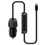 Încărcător auto 3.4A cu cablu spiralat Lightning, dublu USB