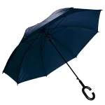 Umbrelă automată bleumarin cu mâner tip cârlig, ușoară și rezistentă