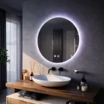 Oglindă LED rotundă Isolda 50 cm, touch, cu dezaburire și lumină rece 6000K