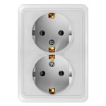 Priză dublă cu împământare 16A, montaj pe tencuială, alb