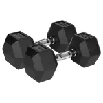 Set gantere hexagonale 2x15 kg din fontă cauciucată Rebel, mânere antialunecare