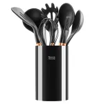 Set ustensile de bucatarie Teesa din silicon si lemn, cu suport inclus