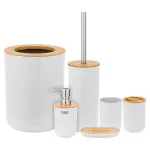 Set 6 accesorii pentru baie Teesa, alb, cu bambus și inox