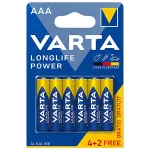 Baterii alcaline Varta Longlife Power AAA LR03, set 4+2 bucati