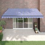 Copertină retractabilă automată, albastru și alb, 4x3 m GartenMobel Dekor