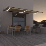 Copertină automată cu senzor vânt&LED, galben/alb, 600x350 cm GartenMobel Dekor