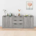 Servante, 3 piese, gri sonoma, lemn prelucrat GartenMobel Dekor