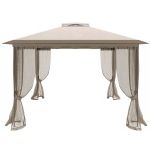 Cort pavilion de gradina tip pergola, automat pop-up, 300×300 cm, cu 4 pereti laterali cu plasa, impermeabil cu rezistenta UV, bej Household NewTrend