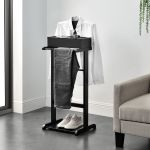 Suport Organizator pentru Haine cu Umeras, Raft Incaltaminte si 4 Compartimente, Lemn Negru