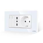 Intrerupator Dublu + Priza Ingusta + Priza Schuko cu Rama din Sticla LUXION, Standard Italian, 4M SmartElectro IntelligentHouse