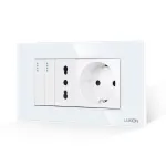 Intrerupator Dublu + Priza Ingusta + Priza Schuko cu Rama din Sticla LUXION, Standard Italian, 4M SmartElectro IntelligentHouse