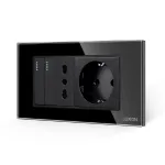 Intrerupator Dublu + Priza Ingusta + Priza Schuko cu Rama din Sticla LUXION, Standard Italian, 4M SmartElectro IntelligentHouse
