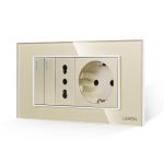 Intrerupator Dublu + Priza Ingusta + Priza Schuko cu Rama din Sticla LUXION, Standard Italian, 4M SmartElectro IntelligentHouse