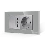 Intrerupator Dublu + Priza Ingusta + Priza Schuko cu Rama din Sticla LUXION, Standard Italian, 4M SmartElectro IntelligentHouse