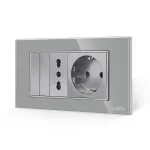 Intrerupator Dublu + Priza Ingusta + Priza Schuko cu Rama din Sticla LUXION, Standard Italian, 4M SmartElectro IntelligentHouse