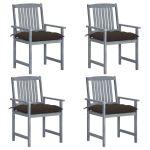 Scaune de grădină cu perne, 4 buc., gri, lemn masiv acacia GartenMobel Dekor