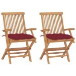 Scaune grădină cu perne, 2 buc., roșu vin, lemn masiv tec GartenMobel Dekor