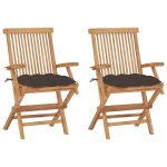 Scaune grădină cu perne, 2 buc. gri taupe, lemn masiv tec GartenMobel Dekor