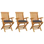 Scaune grădină cu perne antracit, 3 buc., lemn masiv de tec GartenMobel Dekor