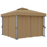 Pavilion cu perdea, gri taupe, 3x3 m, aluminiu GartenMobel Dekor