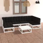 Set mobilier de grădină cu perne, 7 piese, lemn masiv de pin GartenMobel Dekor