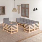 Set mobilier de grădină cu perne, 8 piese, lemn masiv de pin GartenMobel Dekor