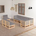 Set mobilier de grădină cu perne, 8 piese, lemn masiv de pin GartenMobel Dekor