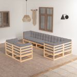 Set mobilier de grădină cu perne, 8 piese, lemn masiv de pin GartenMobel Dekor