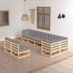 Set mobilier de grădină cu perne, 8 piese, lemn masiv de pin GartenMobel Dekor