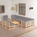 Set mobilier grădină cu perne, 10 piese, lemn masiv de pin GartenMobel Dekor