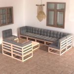 Set mobilier grădină cu perne, 10 piese, lemn masiv de pin GartenMobel Dekor