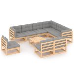 Set mobilier grădină cu perne, 10 piese, lemn masiv de pin GartenMobel Dekor