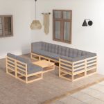 Set mobilier grădină cu perne, 9 piese, lemn masiv de pin GartenMobel Dekor