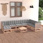 Set mobilier grădină cu perne, 9 piese, lemn masiv de pin GartenMobel Dekor