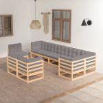 Set mobilier grădină cu perne, 9 piese, lemn masiv de pin GartenMobel Dekor