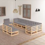 Set mobilier grădină cu perne, 9 piese, lemn masiv de pin GartenMobel Dekor