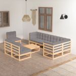 Set mobilier grădină cu perne, 9 piese, lemn masiv de pin GartenMobel Dekor