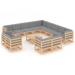 Set mobilier de grădină cu perne, 14 piese, lemn masiv pin GartenMobel Dekor
