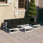 Set mobilier de grădină cu perne, 7 piese, lemn masiv de pin GartenMobel Dekor