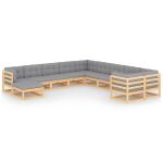 Set mobilier grădină cu perne, 11 piese, lemn masiv de pin GartenMobel Dekor