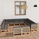 Set mobilier grădină cu perne, 12 piese, lemn masiv de pin GartenMobel Dekor