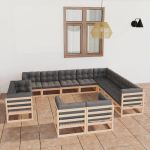 Set mobilier grădină cu perne, 12 piese, lemn masiv de pin GartenMobel Dekor