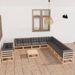 Set mobilier grădină cu perne, 12 piese, lemn masiv de pin GartenMobel Dekor