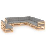 Set mobilier grădină cu perne, 9 piese, lemn masiv de pin GartenMobel Dekor