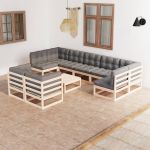 Set mobilier grădină cu perne, 10 piese, lemn masiv de pin GartenMobel Dekor