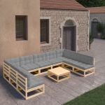 Set mobilier grădină cu perne, 10 piese, lemn masiv de pin GartenMobel Dekor